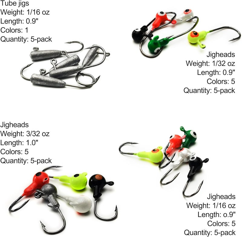 VMSIXVM Crappie Lures Tube Lures Jigs Heads Worms Swimbaits Kit, 165, 124, 50 Pcs Pre-Rigged Crappie Jigs Tube Hooks Soft Plastic Grub Worms Baits for Bass Trout Freshwater Saltwater Fishing - Image 2
